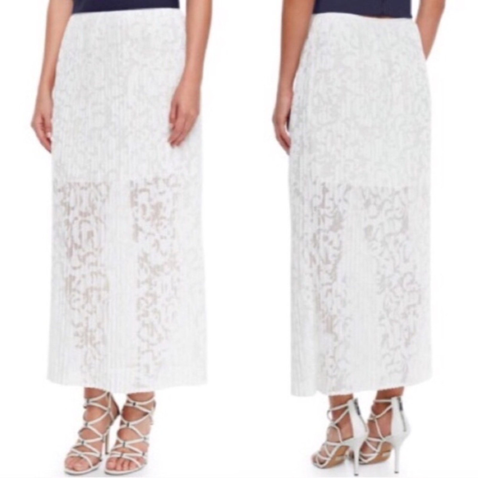 Theory ‘Delva’ Pleated Burnout White Maxi Skirt